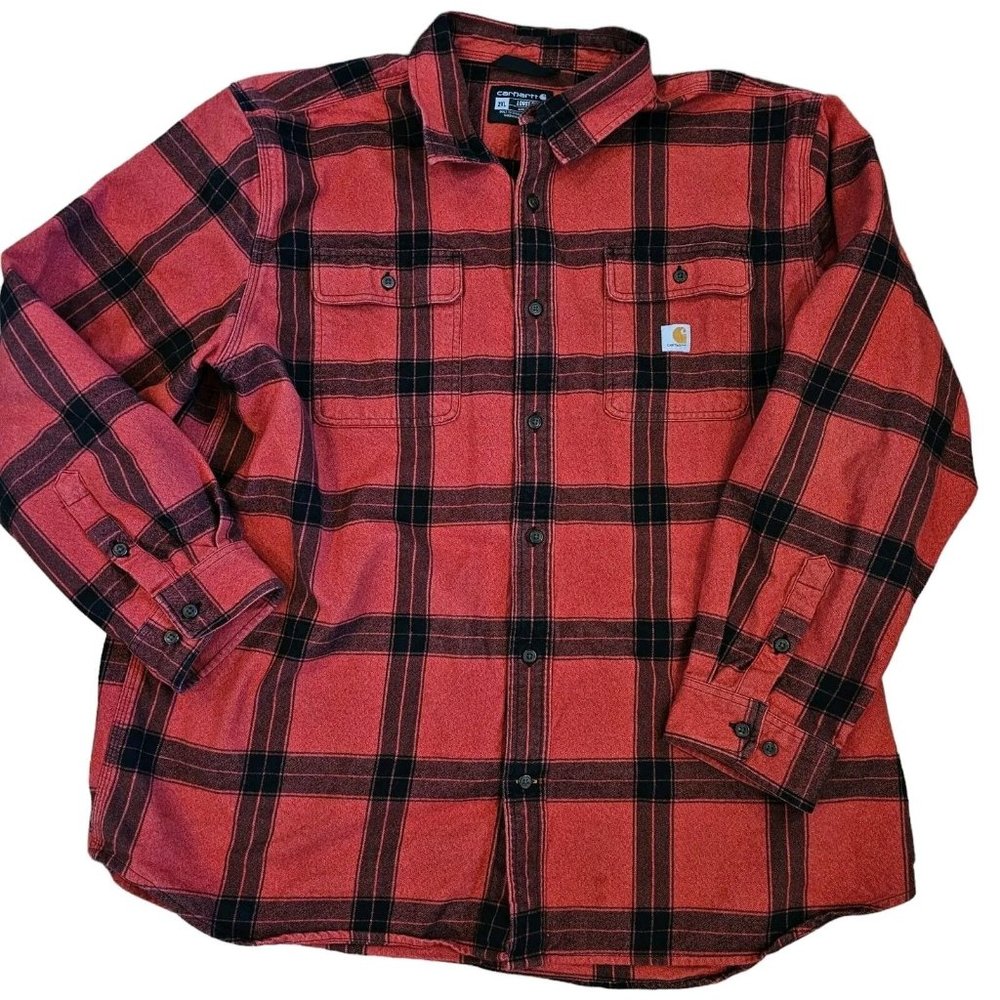 Carhartt Red and Black Plaid Flannel Button Down Shirt - Picture 4 of 11
